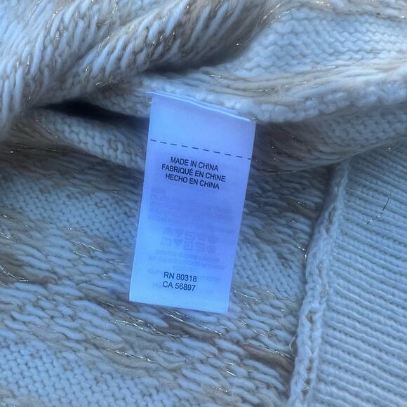 Lucky Brand Cream Gold Star Snowflake Crew Neck Pullover Sweater Large - Picture 6 of 8